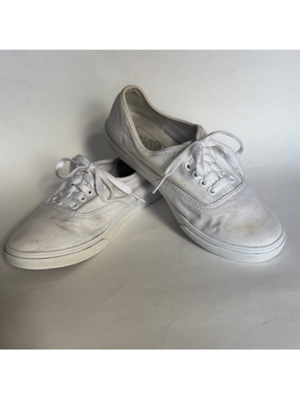 VANS Authentic White Canvas Lace Up Deck Sneaker Shoes 7.5 $55 GUC